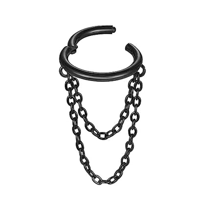 16G Titanium Cartilage Earrings Hoop 7mm 9mm Helix Piercing Jewelry with Single/Double/Triple Chains Hypoallergenic Hinged Clicker - style: black 2 chains 7mm