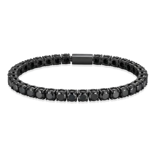 Tennis Bracelet for Men Women 5mm Cubic Zirconia Bracelet Gift | Hypoallergenic Stainless Steel Mens Bracelets, Black/Silver CZ Tennis Bracelet, Classic Bling Hip Hop Jewelry Gift 7.5/8.7in