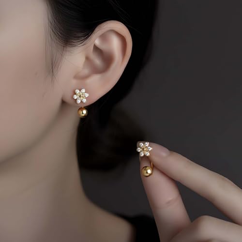 Gold Half Hoop Earrings for Women Poke Free Dainty Flower Diamond CZ Heart Huggies Backless Earrings Stay Closed Hoop No Back Screw Back Small Stud Gifts Trendy Fashion - color: Gold-CZ & Bow & Flower