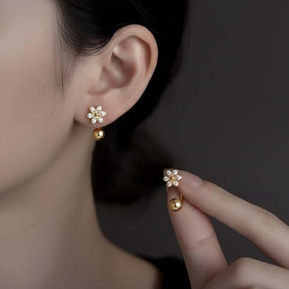 Gold Half Hoop Earrings for Women Poke Free Dainty Flower Diamond CZ Heart Huggies Backless Earrings Stay Closed Hoop No Back Screw Back Small Stud Gifts Trendy Fashion - color: Gold-CZ & Bow & Flower