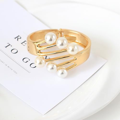 Dainty Pearl Cuff Bracelet for Women Elegant Layered Cuff Bracelet Statement Chunky Gold Bracelets Multi-layer Open Bangle Geometric Winged Bracelets Everyday Party Jewelry - color: Gold
