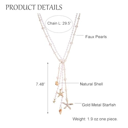 Simulated Pearl Strand Layered Necklace for Women, Multi Strand Long Necklace, Dainty Sweater Necklace for Party Costume Jewelry - style: Starfish