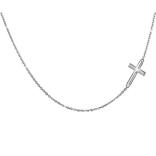 DAOCHONG S925 Sterling Silver Sideways Cross Choker Necklace 14+4 Inch | Adjustable Short Chain Elegant Accessory for Women Minimalist Faith Daily Stacking Jewelry Gift for Her - color: 1Silver