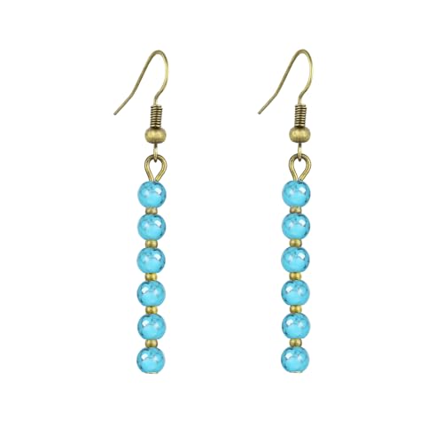 Boho Turquoise Dangle Earrings For Women Trendy,Western Blue Gemstone Drop Earings,Vintage Gothic Ethnic Statement Beach Vacation Long Birthstone Earrings with Leaf Teardrop Turquoise Crystal Tassels,Fashion Jewelry Birthday Gift. - style: A20 Linked Smal