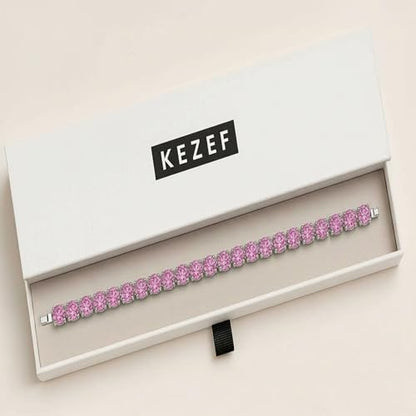 KEZEF Tennis Bracelet for Women, 7mm Round CZ, Silver Plated Brass, 6.5–8 Inch, Fold-Over Clasp - color: Pink CZ, size: 7 Inch