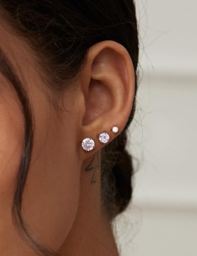 6 Pairs Hypoallergenic Cubic Zirconia Earrings Surgical Steel Flat Back Studs for Cartilage, Screw Back Fashion Jewelry - color: A-003-Rose Gold