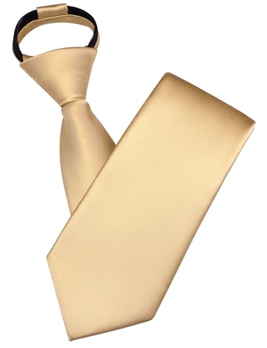 Branduce 3.15"（8cm） Mens Solid Satin Tie Pre-tied Adjustable Zipper Necktie for Business and Wedding - color: Champagne Gold