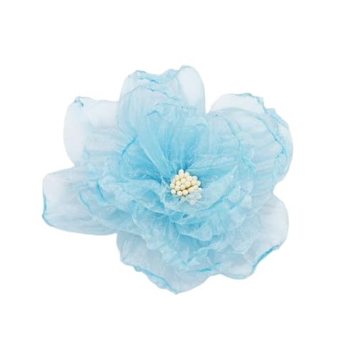 Elegant Organza Flower Brooch Pin for Women Men Delicate Fabric Camellia Floral Lapel Pins Dress Skirt Scarf Hat Clothing Decoration Accessories Holiday Wedding Party Fashion Jewelry 100mm - color: Blue