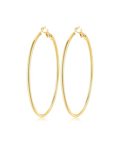 JEMARA Gold Hoop Earrings for Women Hypoallergenic Stainless Steel Large Thin Gold Hoop Earrings Lightweight Big Hoops Aretes de Acero Inoxidable para Mujer 30/40/50/60MM - color: Gold-40mm