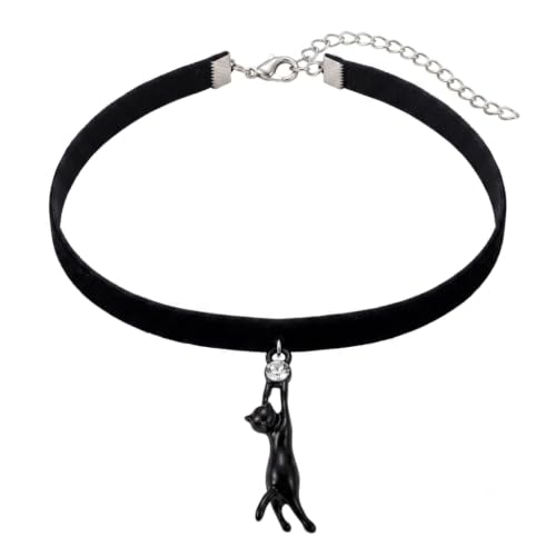 Punk Black Velvet Cat Pendant Necklace Cute Crystal Kitty Cat Choker | Rhinestone Kitten Statement Collar Neckband Y2k Kawaii Black Animal Clavie Necklace Adjustable Victorian Velvet Lace Jewelry