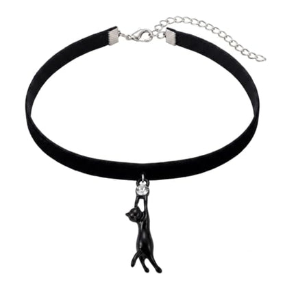 Punk Black Velvet Cat Pendant Necklace Cute Crystal Kitty Cat Choker | Rhinestone Kitten Statement Collar Neckband Y2k Kawaii Black Animal Clavie Necklace Adjustable Victorian Velvet Lace Jewelry