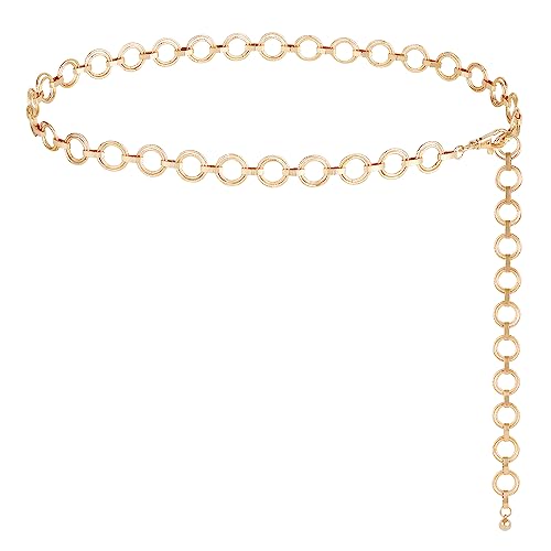 FIORETTO Chain Belt for Women Metal Waist Chain Fashion Multilayer Chain Belts for Dress - color: Circle-gold, size: Fit Waist Up to 44"