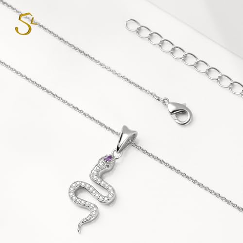 Snake Necklace Dainty Pendant With Cubic Zirconia, Layered Choker, Punk Animal Jewelry, Cool Wedding High Jewelry Party for Women Teen Friends - color: Silver-Eye Black
