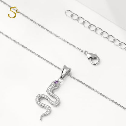 Snake Necklace Dainty Pendant With Cubic Zirconia, Layered Choker, Punk Animal Jewelry, Cool Wedding High Jewelry Party for Women Teen Friends - color: Silver-Eye Black