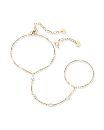 PAVOI Hand Chain Bracelet for Women, 14K Gold Plated Adjustable Ring Chain | Hand Chain Bracelet, Ring Bracelet Hand Chain, Arm & Body Jewelry - style: Pearl