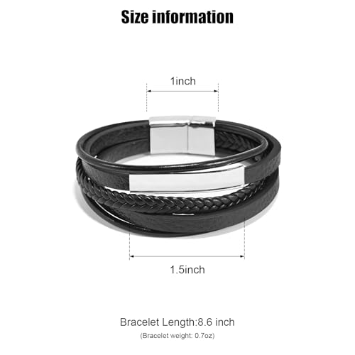 Leather Bracelet for Men Braided Stainless Steel Mens Bracelets - color: Silver