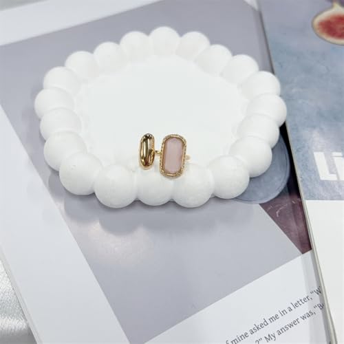 Elegant Gemstone Geometric Statement Rings for Women Gold-Tone Plated Stainless Steel Open Band Dainty Wedding Open Adjustable Middle Thumb Ring Cocktail Prom Party Trendy Jewelry for Girlfriend - color: Pink