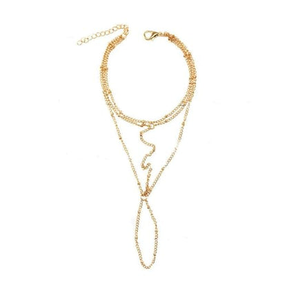 Vivian&CD Trendy Gold Hand Chain Bracelet for Women, 14k Gold Plated Dainty Ring Bracelet, Hypoallergenic Finger Nail Bracelet with Zircon Sequins or Satellite Chain - Elegant Jewelry Gift for Women - style: Gold Layering