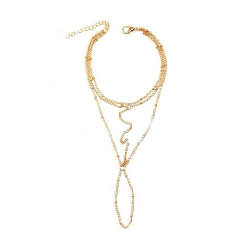 Vivian&CD Trendy Gold Hand Chain Bracelet for Women, 14k Gold Plated Dainty Ring Bracelet, Hypoallergenic Finger Nail Bracelet with Zircon Sequins or Satellite Chain - Elegant Jewelry Gift for Women - style: Gold Layering