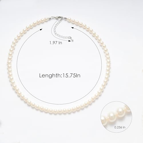 Pearl Necklace for Women, Round White Pearl Choker Necklace | Selected Pearls, Classic Style, Adjustable Extender, Elegant Gift Box