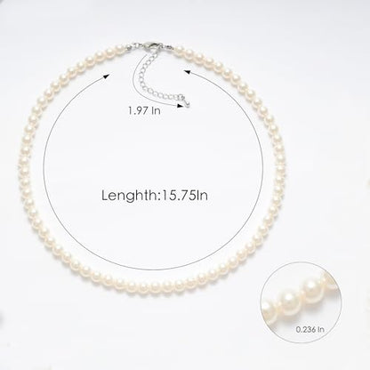 Pearl Necklace for Women, Round White Pearl Choker Necklace | Selected Pearls, Classic Style, Adjustable Extender, Elegant Gift Box