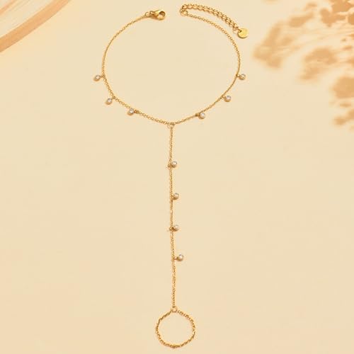 Dainty Cubic Zircon Foot Chain for Women 18K Gold Plated Stainless Steel Adjustable Ankle Bracelet Trendy Paperclip Cross Star Pearl Beach Summer Foot Jewelry Fashion Accessories Gifts for Women - color: Multi Pendant CZ-GD