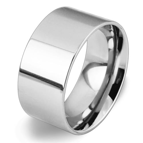 10mm Wide Stainless Steel Ring Simple Stylish Style Rose Gold/Silver Big Band Polished Flat Top for Men Women Size 5-15 - color: Silver