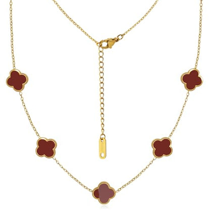 Four Leaf Clover Necklace 18K Gold Plated Necklaces for Women Lucky Flower Pendant Adjustable Link Chain Stainless Steel Dainty Trendy Simple Jewelry Gifts for Women - color: 5G-Single Red