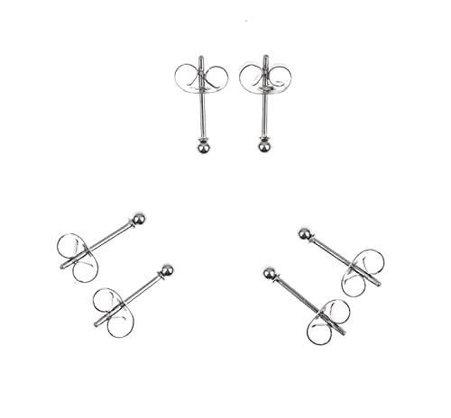 Stainless Steel Earrings Hypoallergenic Earrings, Ball Stud Silver Stud Earrings Set for Women Men Girls, Nickel Free Earrings - style: 3pairs(2mm)