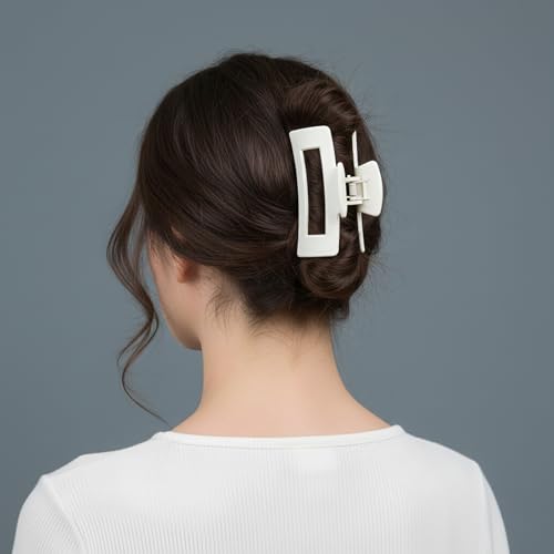 Hair Accessories Set Pack of 6 – 3 Medium Hair Clips for Women, 3 Big Satin Scrunchies for Hair, Non-Slip Matte Square Hair Claw Clips, Back to School, Birthday Gift, Daily Use (White) - color: White