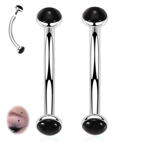 G23 Titanium Eyebrow Piercing Jewelry Eyebrow Rings Curved Barbell 16G Eyebrow Belly Button Ring Navel Rings Rook Daith Earrings Lip Ring Eyebrow Jewelry 6mm-12mm - color: 2PCS,Disc Shape Black Agate,Silver