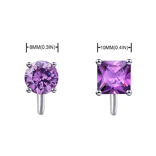 YOQUCOL 2 Pairs 8MM Cubic Zirconia Crystal Clip On Stud Earrings Non Pierced Stud Earrings For Women - color: Purple