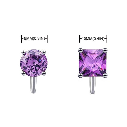 YOQUCOL 2 Pairs 8MM Cubic Zirconia Crystal Clip On Stud Earrings Non Pierced Stud Earrings For Women - color: Purple