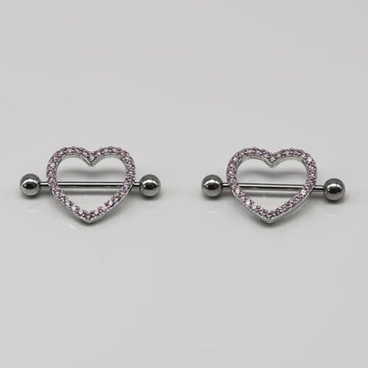 BSJ4U Nipple Ring and Belly Button Ring Set 14G Stainless Steel Sparkly Pink CZ Heart Bar Barbell Nipple Belly Piercing Body Jewelry - style: Lovely