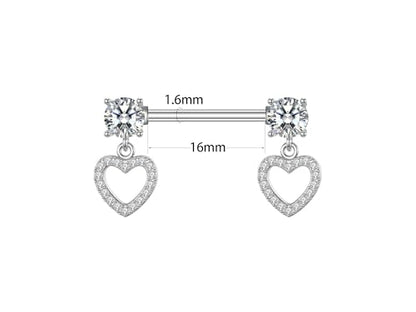 HQLA 14G Dainty CZ Love Heart Nipple Rings Tongue Ring Surgical Steel Nipple rings Piercing Women Barbells 2Pcs 25/8"(16mm) - style: Silver - Style D - Dangle CZ Love