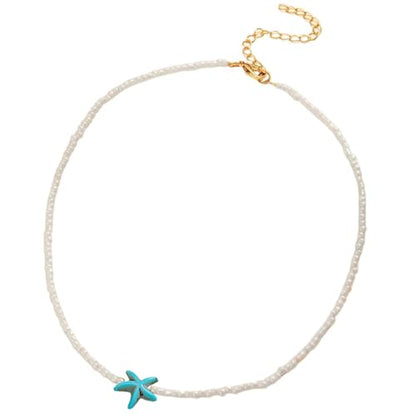 Seed Bead Choker Necklace for Women Bohemian Tiny Beads Choker Colorful Rice Bead Starfish Choker Summer Surfer Beach Necklace Jewelry Gift - color: G-Blue Starfish