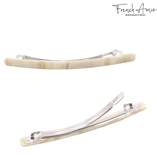 French Amie Long and Thin Cream Nougat Large 4 Inch Hair Clip Barrette | Handmade Automatic For Girls Women Teens Adults Everyday Style - color: Cream Nouget