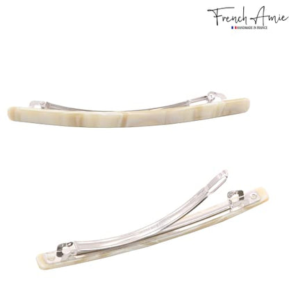 French Amie Long and Thin Cream Nougat Large 4 Inch Hair Clip Barrette | Handmade Automatic For Girls Women Teens Adults Everyday Style - color: Cream Nouget