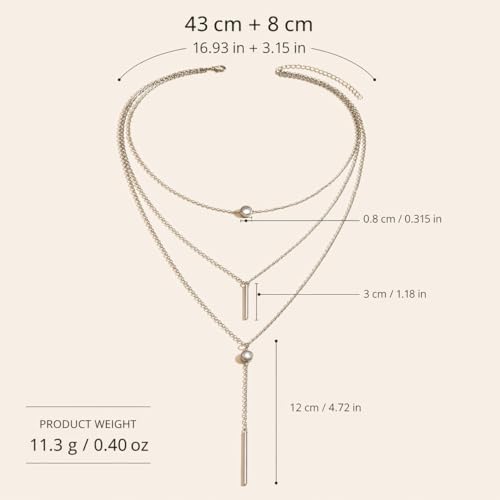 Layered Y Shape Necklace for Women Round Pendant Bar Minimalist Design Gold Silver