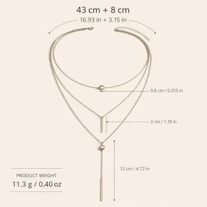 Layered Y Shape Necklace for Women Round Pendant Bar Minimalist Design Gold Silver