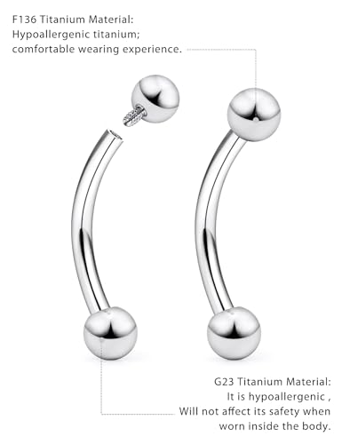 16g/18g/20g Titanium Internally Threaded Eyebrow Piercing Jewelry Vertical Labret Lip Jewelry Curved Barbell Tiny Eyebrow Ring Rook Earring Small Belly Button Ring for Women Men - color: ball,20g,bar:10mm