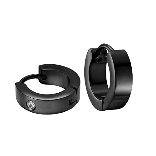 Small Huggie Hoop Earrings for Women - color: Black Cubic Zirconia