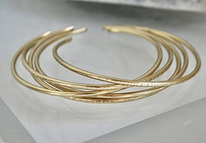 Set of Five Brass Stacking Cuff/Bangles Hammered & smooth textured - size: 6 Inches
