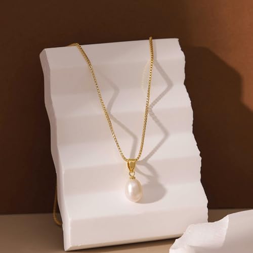 Pearl Necklaces for Women, Dainty Pearl Drop Necklace 14K Gold Plated CZ Pearls Pendant Necklace Small Gold Choker Necklaces for Women Trendy Wedding Jewelry Bridesmaids Gifts - color: Gold Plated-Box Pearl