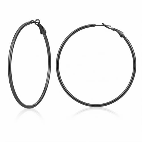 TIZU Big Hoop Earrings for Women Stainless Steel Hypoallergenic 14K Gold/Rose Gold/Black/Silver Hoop Earrings, 40mm/50mm/60mm/70mm Hoops Earrings Birthday Mothers Day Jewelry Gifts Women - color: Black, size: 60mm