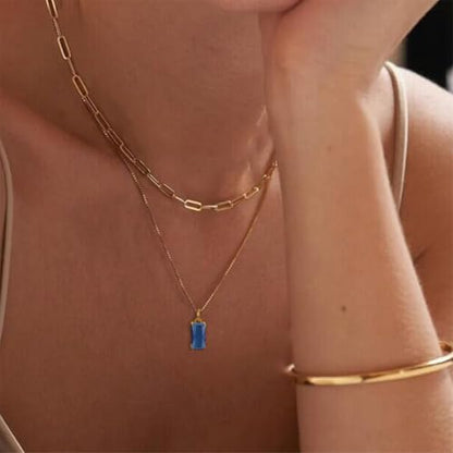 Dainty Gold Charm Necklaces for Women Non Tarnish, 14K Trendy Blue Green Cubic Zirconia Emerald Pendant Birthstone Necklaces Birthday Gifts for Women Waterproof Jewelry - color: 09-September(Sapphire)
