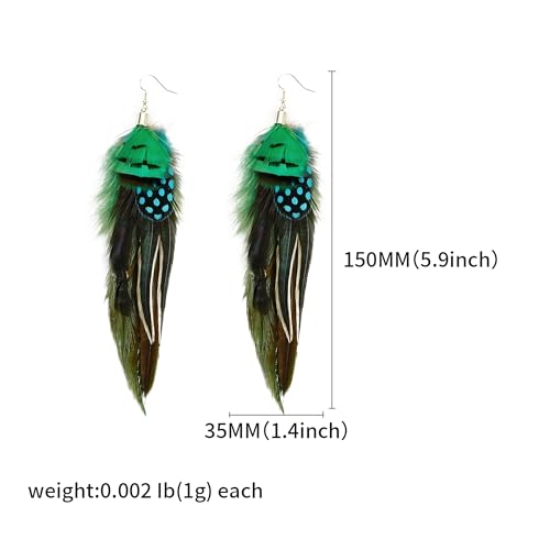 Bohemian Feather Dangle Earrings for Women with Shell Beads Long Tassel Design Drop Earrings - style: Style-Green