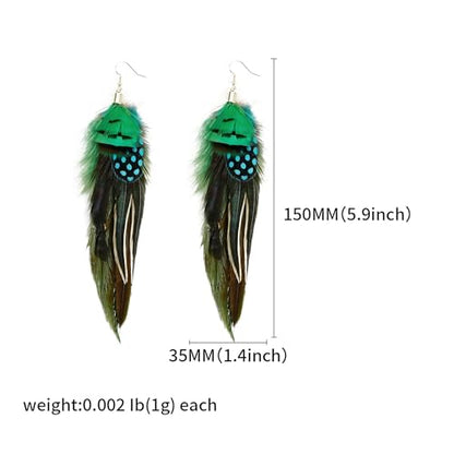 Bohemian Feather Dangle Earrings for Women with Shell Beads Long Tassel Design Drop Earrings - style: Style-Green