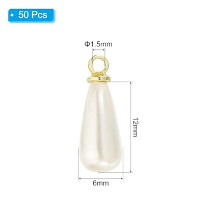 PATIKIL Pearl Charm, 50Pcs Pearl Beads Teardrop Faux Pearl Pendant Charm with Loop for Jewelry Making Bracelets Earrings Necklace - color: Gold, size: 12x6mm