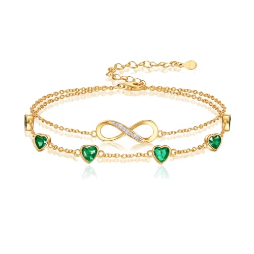 Prismata Infinity Birthstone Charm Link Bracelet/Anklet 925 Sterling Silver Adjustable 12 Months Birthstone Infinity Bracelet/Anklet Birthday Jewelry Gifts for Women Her - color: 05-May, size: 7'+2' Bracelet-18K Gold Plated